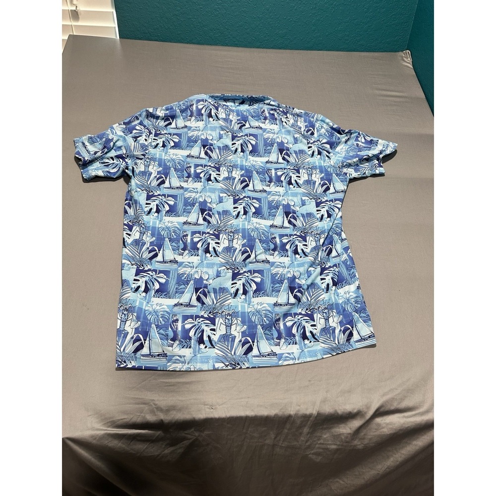 Scales Men's Blue FL Living Tropical Print Polo Shirt XL - Picture 6 of 7